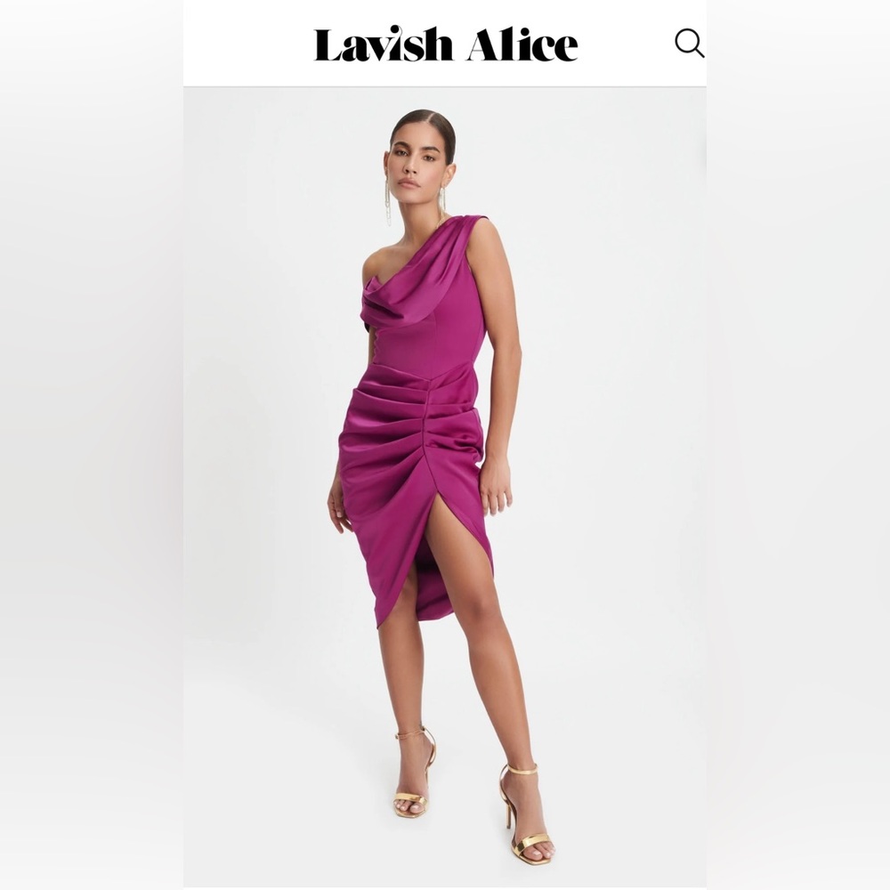 New with tags Lavish Alice size 4 ASYMMETRIC SATIN MIDI DRESS IN PURPLE/plum